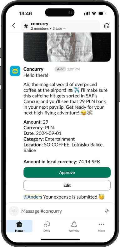 Concurry Slack Mockup